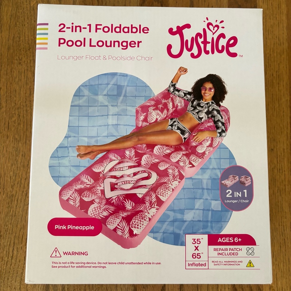 Justice Pink Pineapple 2-in-1 Foldable Pool Lounger/Chair